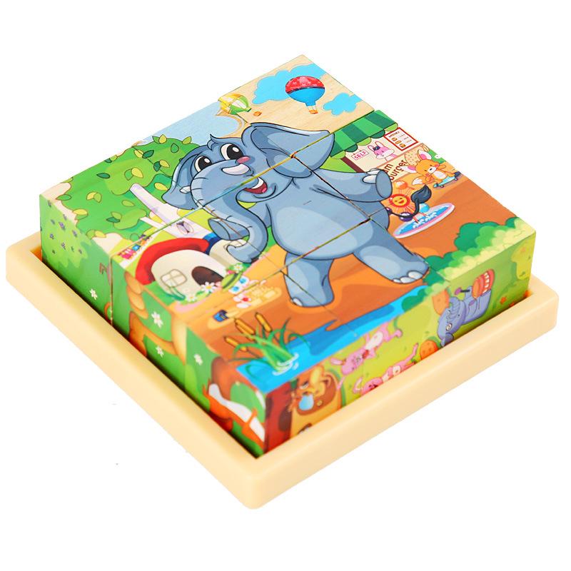Nine-Piece 3D Six-Sided Educational Puzzle Blocks for Kindergarten Children