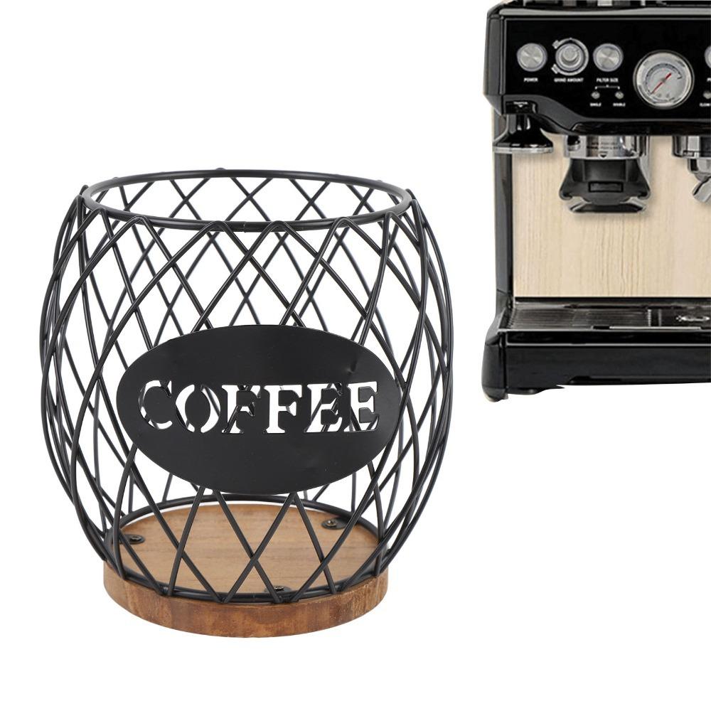 Wooden Base Coffee Pod Holder Large Capacity Coffee Pod Storage Basket  Coffee Bar