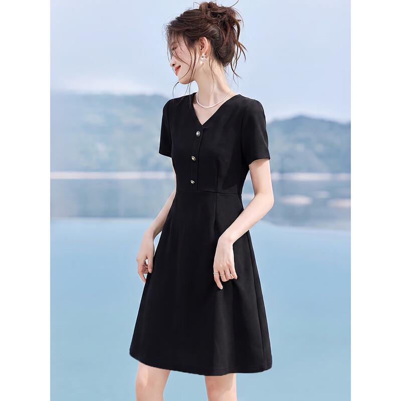 Chushen Women s Hepburn Style Short Sleeve Midi Dress L