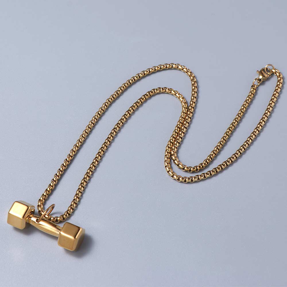 Titanium Steel Fitness Series Pendants Dumbbell Sports Necklace  Friends Birthday Gift