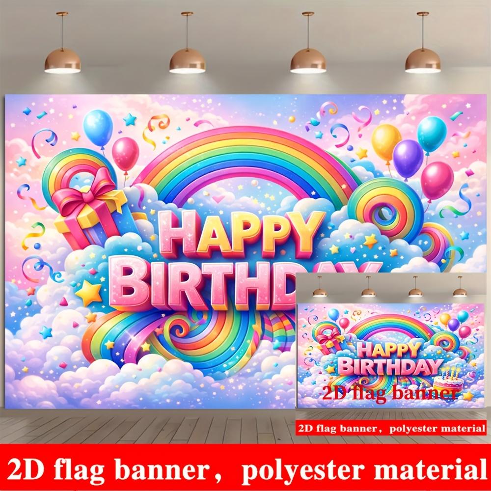 Striscione Buon Compleanno Sfondo Palloncini Arcobaleno Scatole Regalo Stelle Festoni