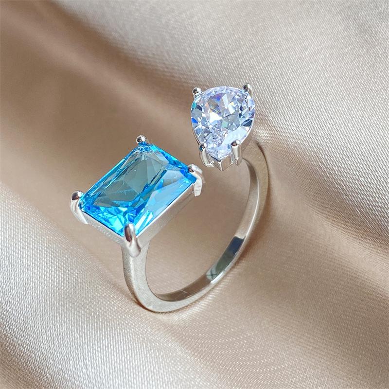 

Кольцо-разомкнутое кольцо с цирконом высокого качества «Ледяной цветок» для женщин – Квадратная роскошь с инкрустированными ювелирными изделиями, тренд