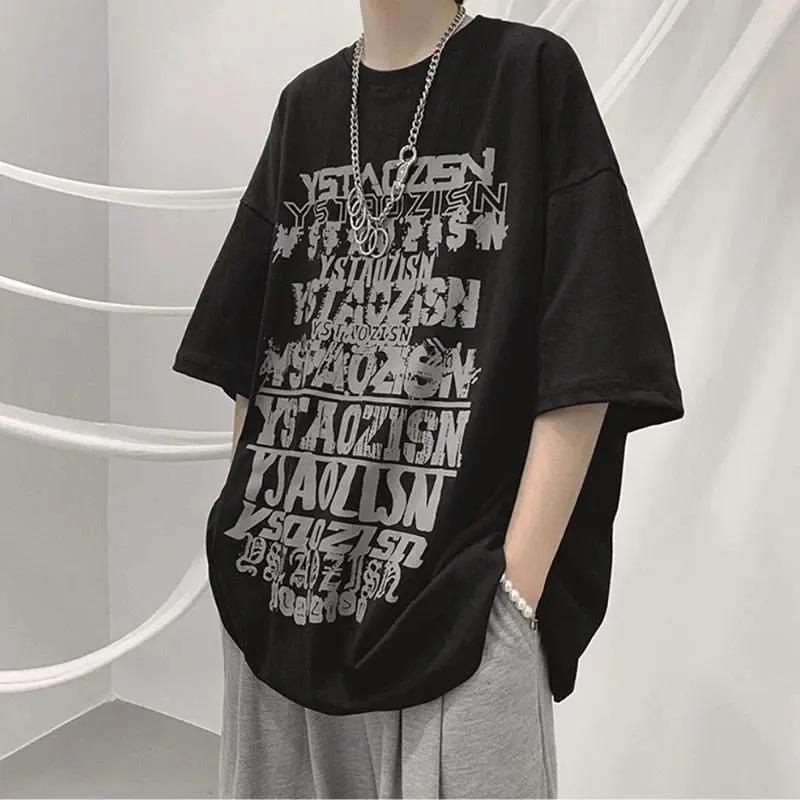Hip Hop Men T-Shirt Harajuku  Letter Print Short Sleeve Mens T Shirts Cotton Loose Streetwear Summer Tops Tees