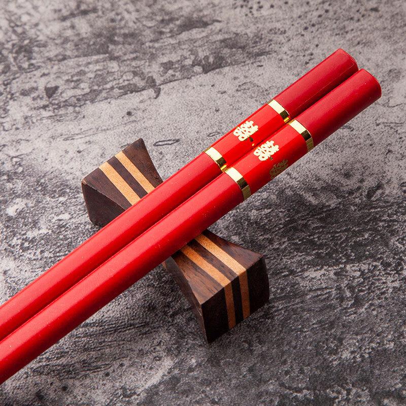 Chinese Red Double Happiness Gold-Tipped Serving Chopsticks