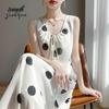 Georgette U-Neck Sleeveless Polka Dot Tie-Up Long Dress