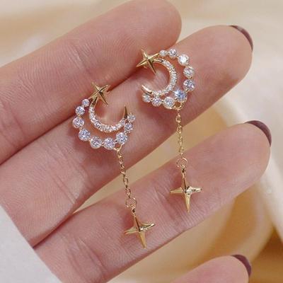 Modische Süße Zirkonia Mond Stern Quaste Ohrringe für Damen Temperament Mädchen Party Elegante Ohrringe Schmuck Zubehör