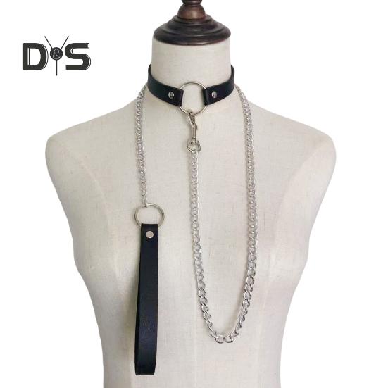 Women Faux Leather Collar Leash Chain Decor Adjustable Erotic Lover Necklace Cosplay Nightclub Party Choker Individual Neck Jewelry