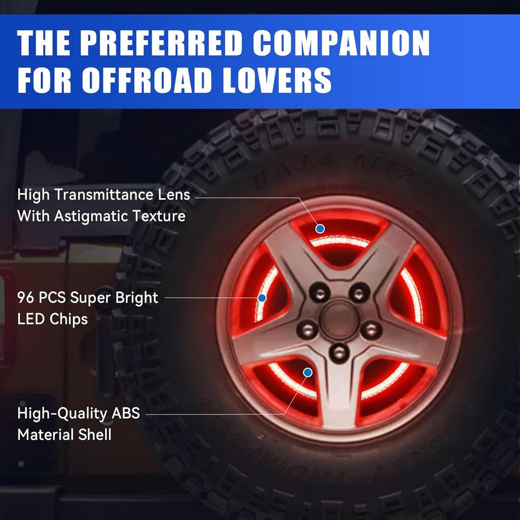 SUPAREE Spare Tire Brake Light Fit For Jeep Wrangler 2007-2017 JK JKU YJ TJ, Plug And Play 4Th Third Brake Light Rear LED Ring Wheel Light, Red