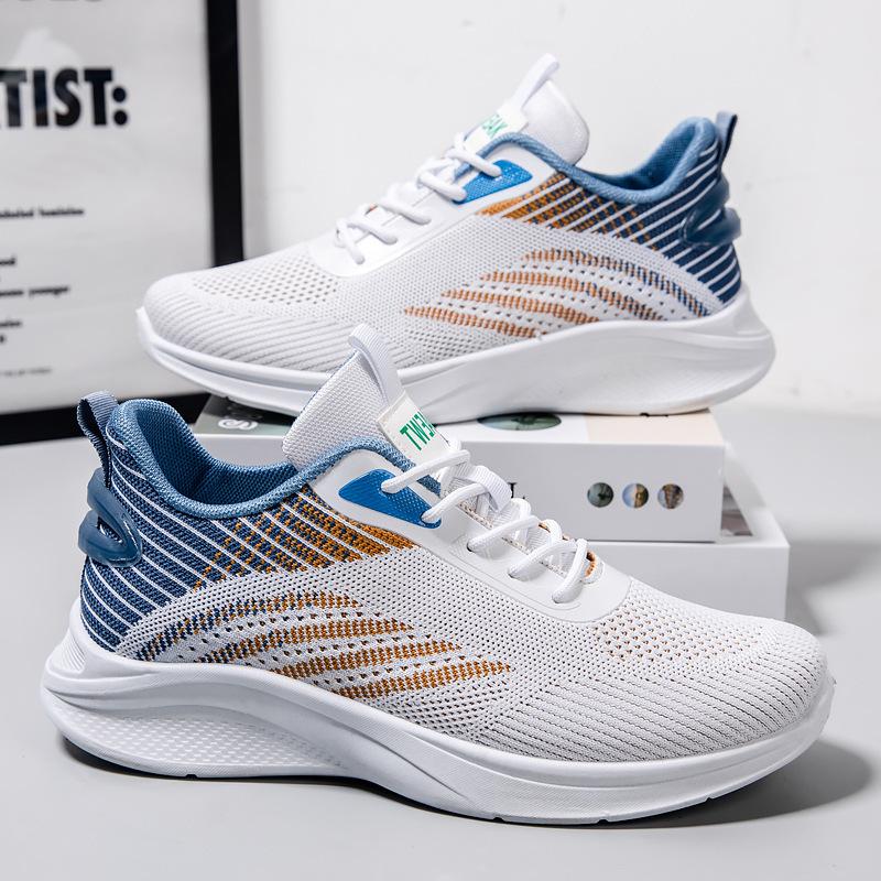 Flying woven men's shoes summer breathable mesh running soft-soled sports shoes boys versatile height-increasing white shoes