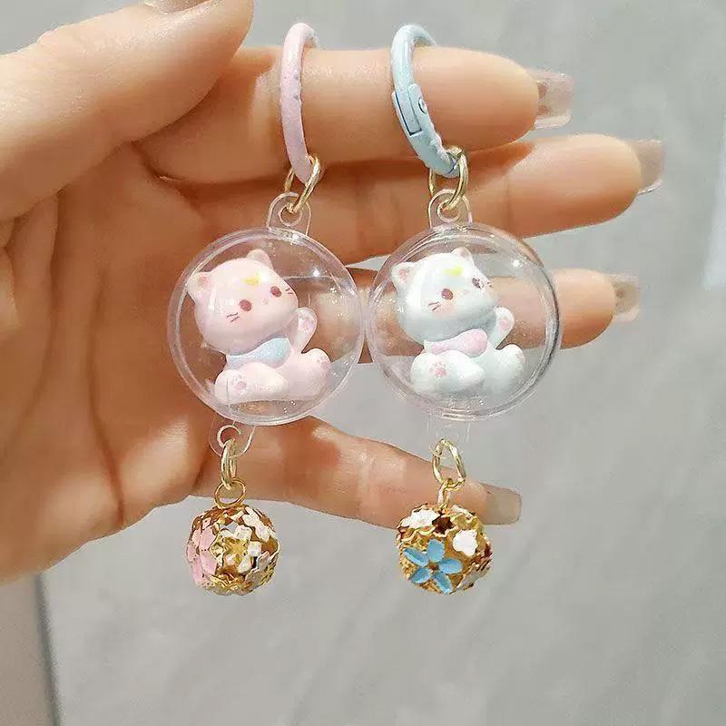 1PC Bag Ornament Accessory Cartoon Cat Keyring Cute Hanging Pendant 3D with Bell Keychain Cat Wind Chime