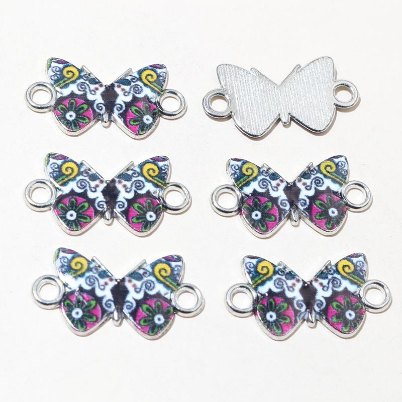 10pcs 14x16mm Acrylic Butterfly Charms Alloy Metal Charm Pendant For Necklace Bracelet DIY Jewelry Making Accessories Findings
