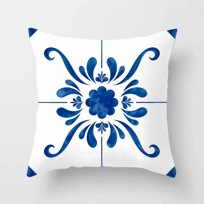 Office Living Room Home Pillowcase Luxury Geometric Blue Print Pillowcase Car Ornaments