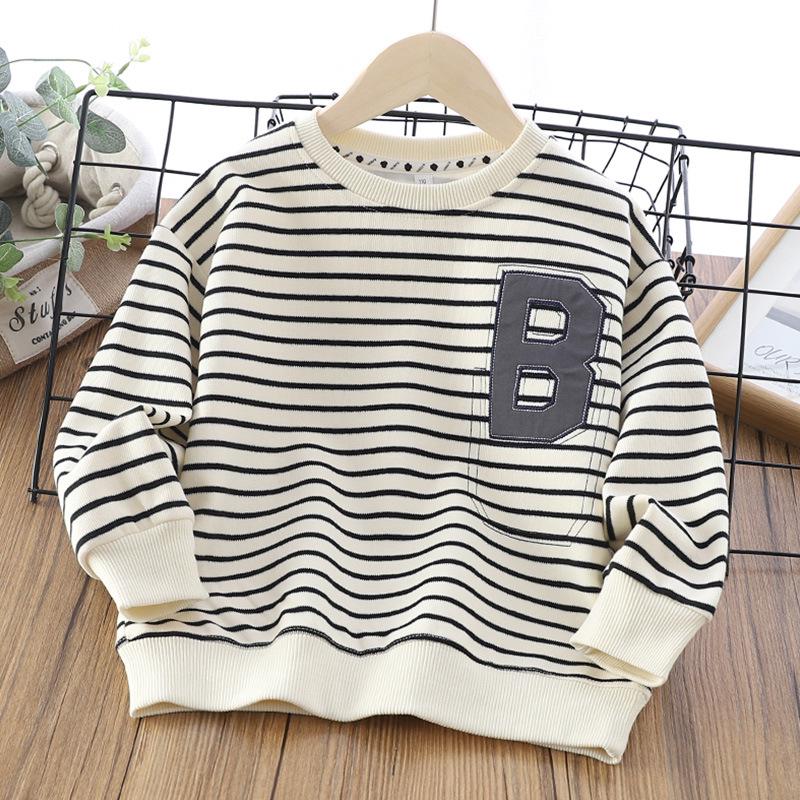 

Детский полосатый свитшот с круглым вырезом - для мальчиков и девочек, с длинным рукавом, корейская мода весна/осень с буквенным узором. 130