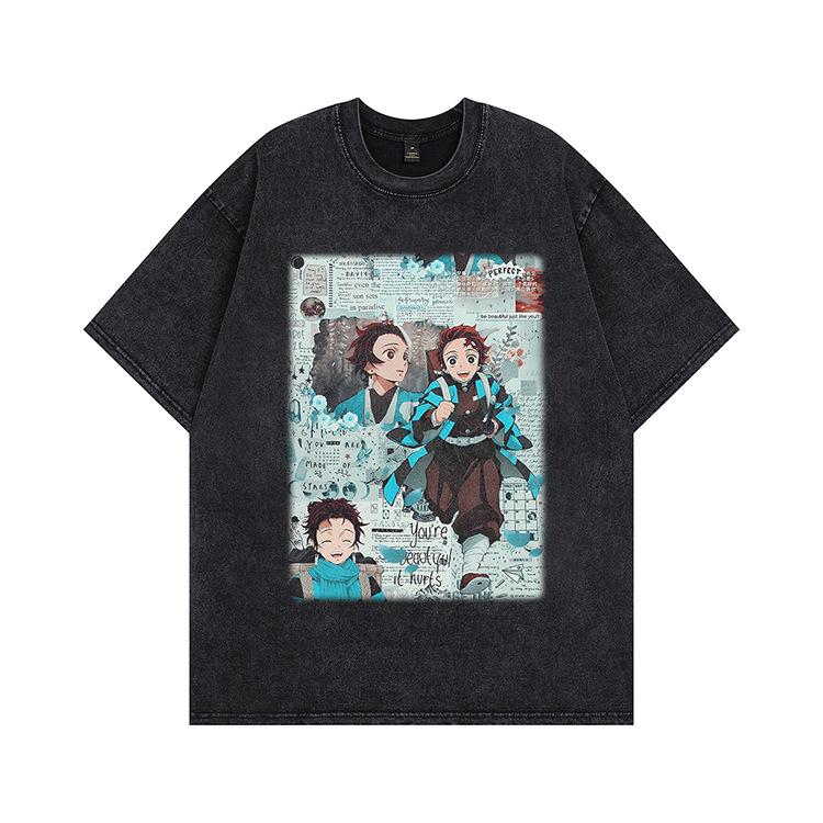 Hip-hop Heavy Washing Water Old Cartoon Short-sleeved OVERSIZE Loose Men's and Women's Same T-shirt American High Street Tide Brand