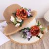 Artificial Flowers Wide Brim Straw Hat Women Stylish Foldable Sun Hat Lightweight UV Protection Summer Beach Caps for Outdoor