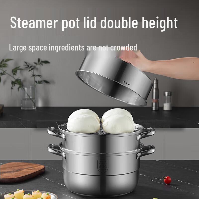 32cm 3-Lagen 304 Edelstahl Dampfgarer & Suppentopf mit sichtbarem gewölbtem Deckel