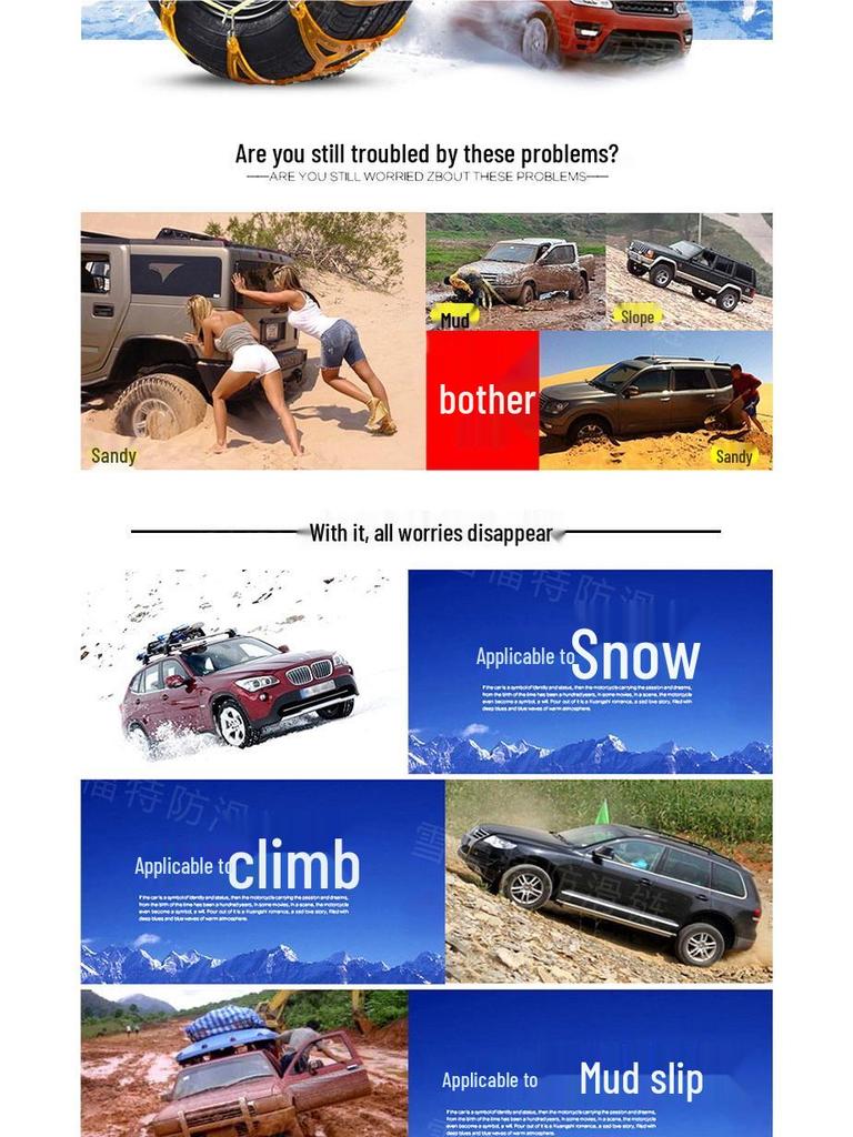 Verdickte Anti-Rutsch-Schneeketten für Limousinen, Minivans und Geländewagen