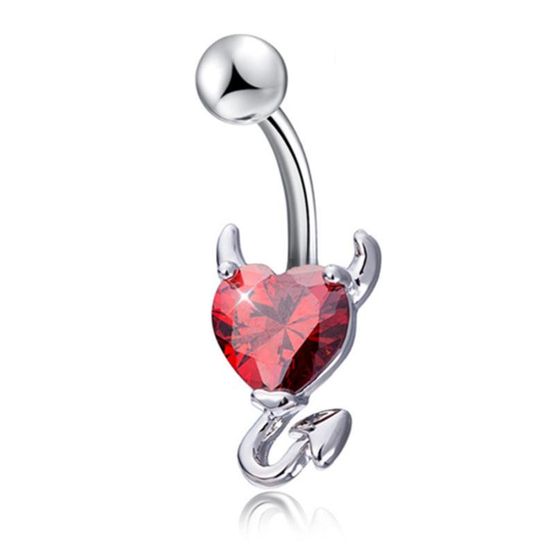 Steel Belly Button Ring Heart Cubic Zirconia Cute Devil Design For Daily Wear Parties Holiday Body Piercing Jewelry