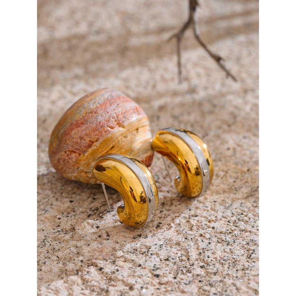 Eetit Glossy Stainless Steel C-Shape Unusual Waterproof Earrings Versatile Daily Texture Geometric Attractive Jewelry Gift