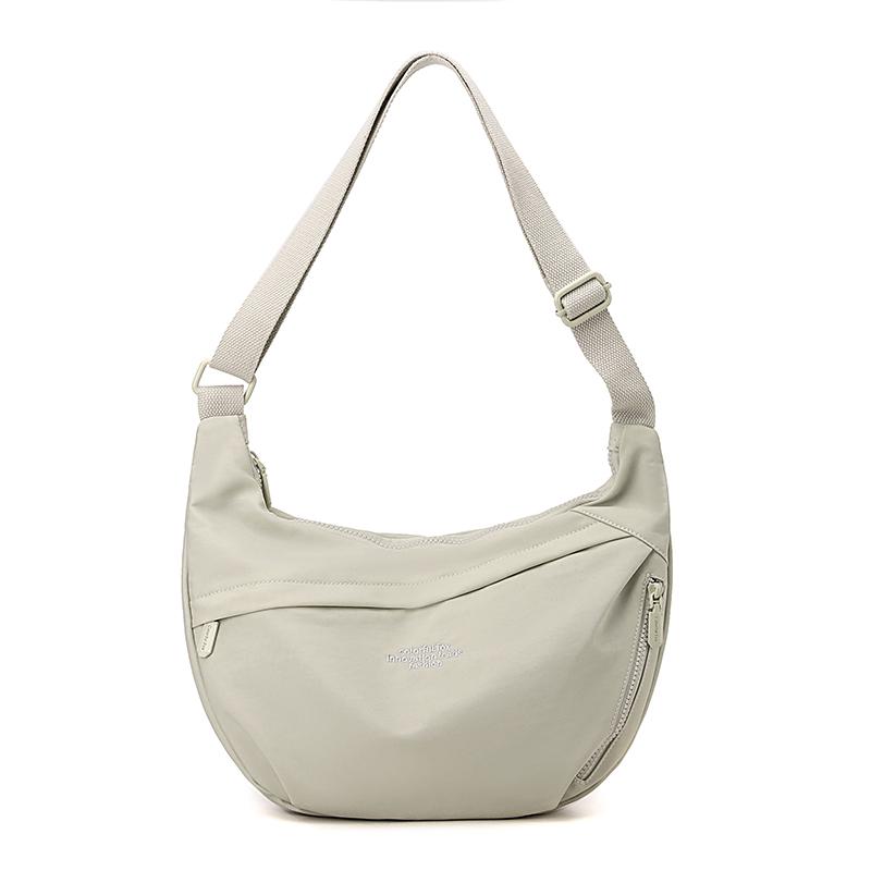 Solid Color Nylon Minimalist Crossbody Bag with Zipper Pockets and Adjustable Strap for Women