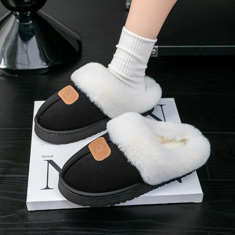 Fleece and thickened wool cotton slippers autumn and winter home indoor warm non-slip, deodorant and sweat-absorbing home slippers women's