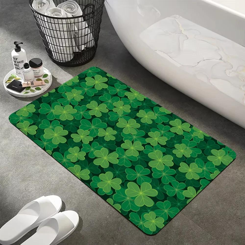 

Shamrock Pattern Room Mats Nordic Style Green Porch Entrance Anti Slip Carpet Bedroom Bedside Bathroom Rug Home Doormat 40X60CM