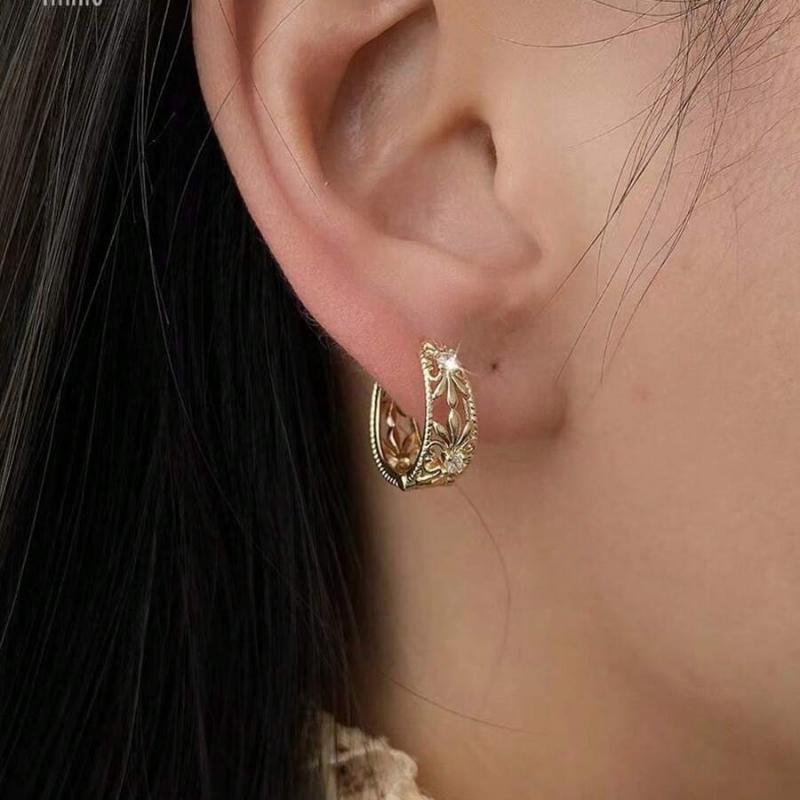 Hihho 1 Pair Vintage Style Hollow Geometric Round Brass Plated Zirconia Earrings With Purple Stones, Fashion Jewelry Gift For Women