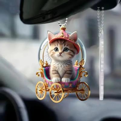 Colgante de Coche para Gatito Adorno Colgante Acrílico Decoración de Espejo Retrovisor Bolsa de Gato Linda