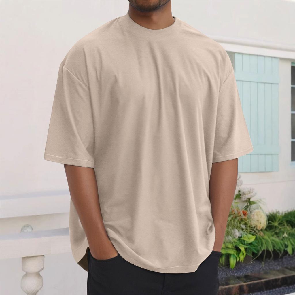 Summer Men's Fashion Loose Round Neck Solid Color All-match Short-sleeved T-shirt