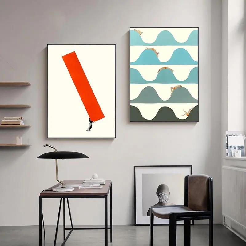 Nordic Figure Wall Art Canvas Painting Humorous Posture Poster and Prints Modern Wall Colorful Picture for Living Room Decor