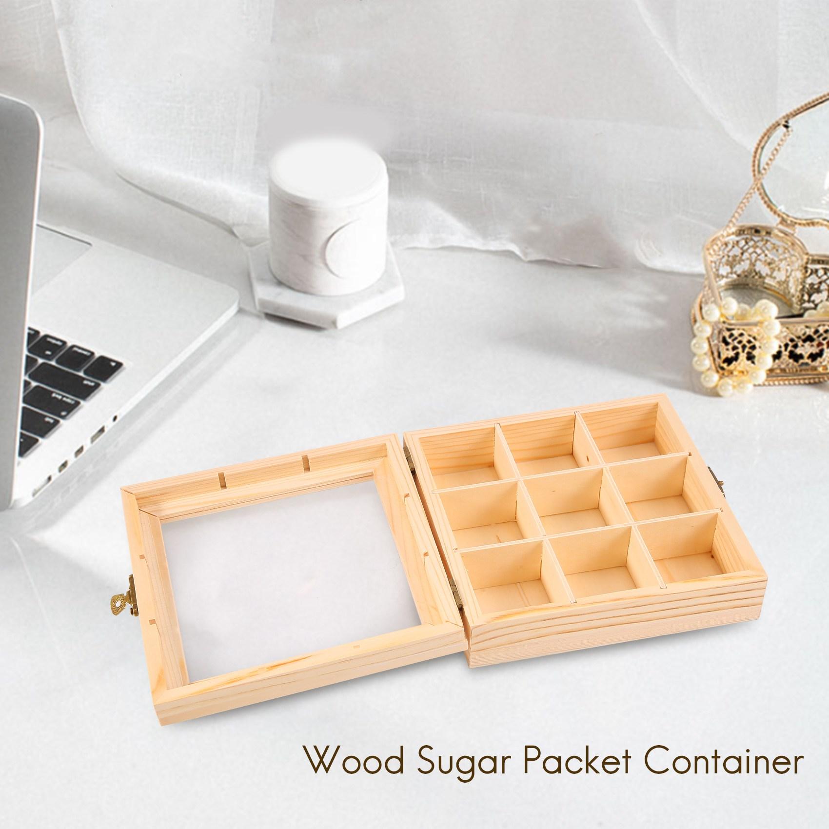 A34R Wooden Tea Bag Jewelry Organizer Chest Storage Box 9 Compartments Tea Box Organizer Wood Sugar Packet Container NONE