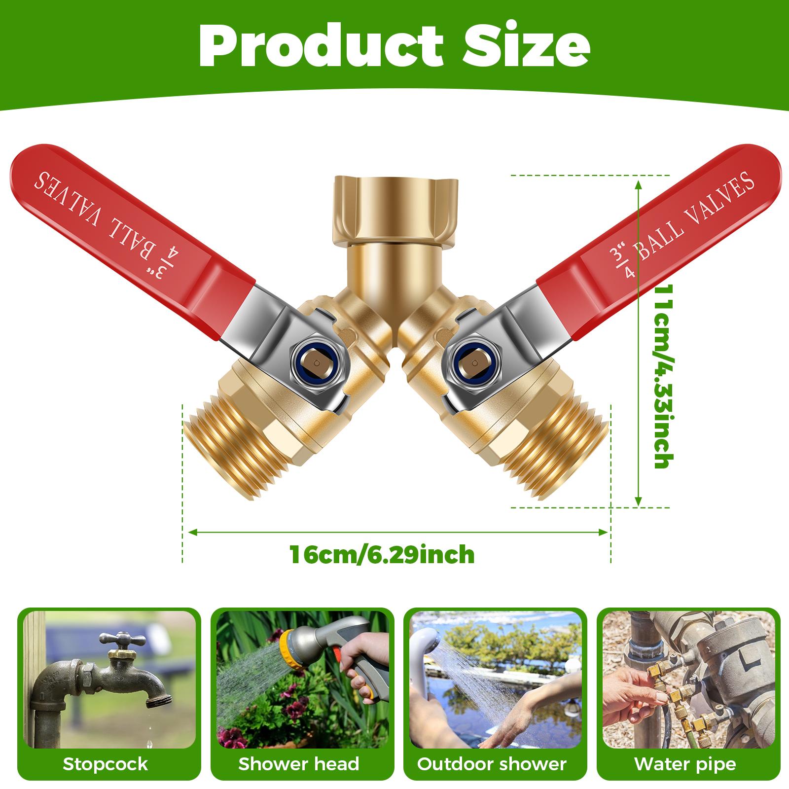 

Hose Splitter 2 Way Brass Garden Hose Splitter with Long Handle Outdoor Full Flow Hose Splitter Connector,Y Valve 3/4 Inch GHT 3/4