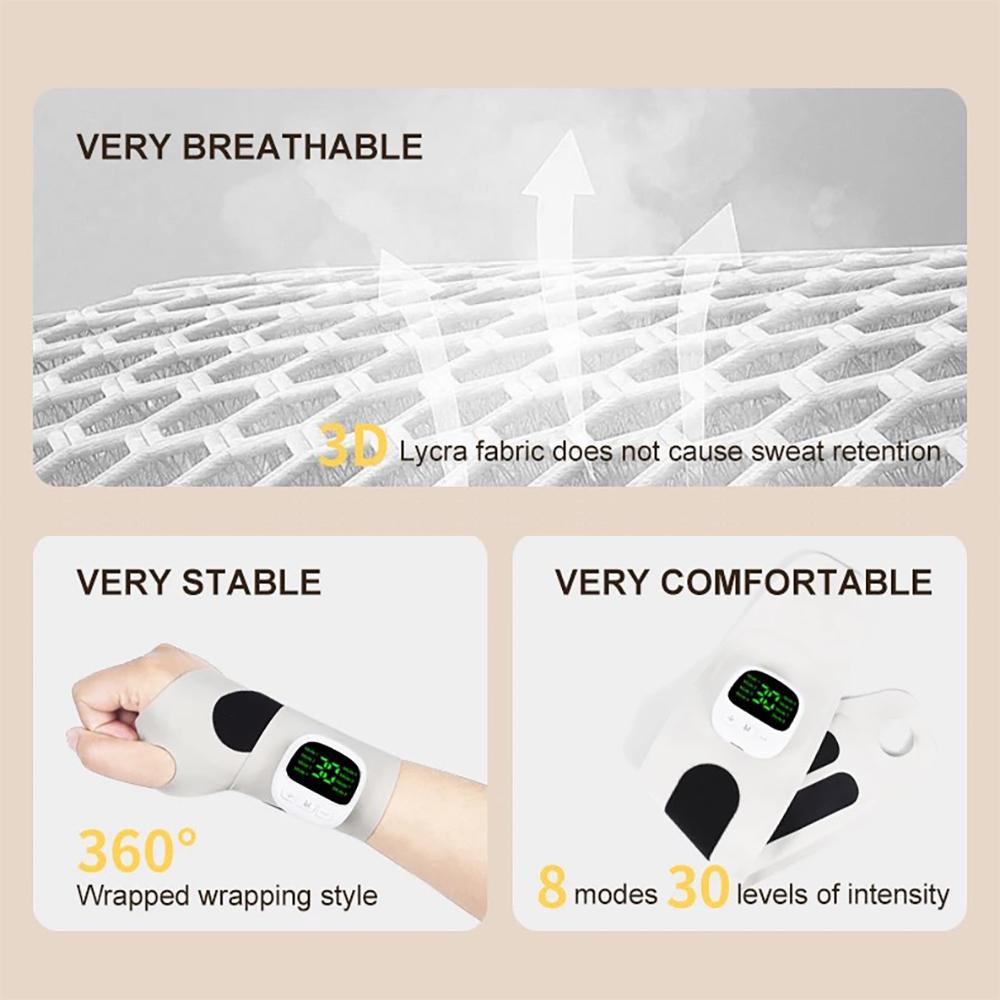 8 Modes 32 Levels Wrist Massager Electric Rechargeable Hand Vibration Massage Relieves Tenosynovitis And Carpal Tunnel Fatigue
