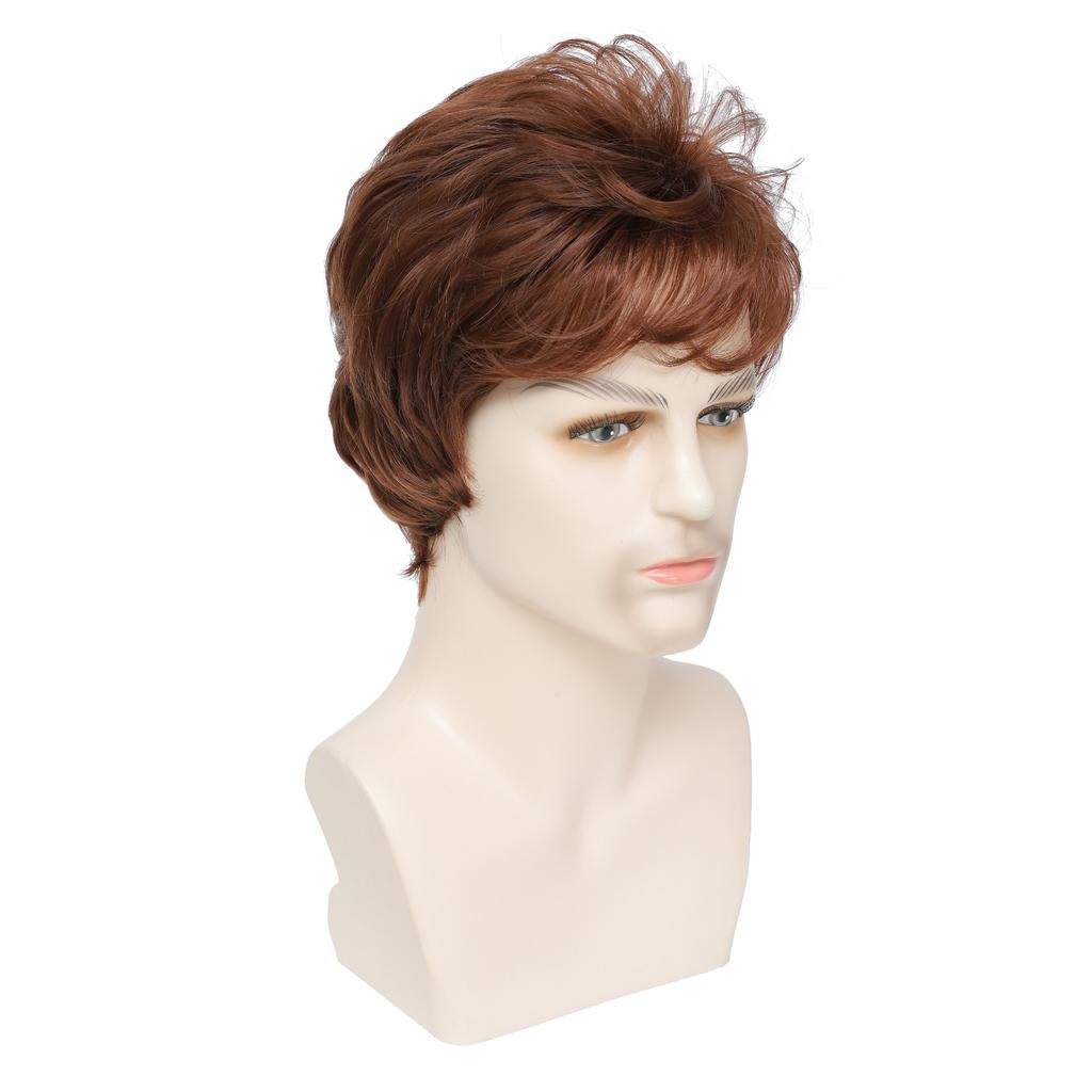 Men Layered Hair with Bangs Short Synthetic Mixed Ruddy Brown Wigs for Male Daily Cosplay Party Heat Resistant Fibre
