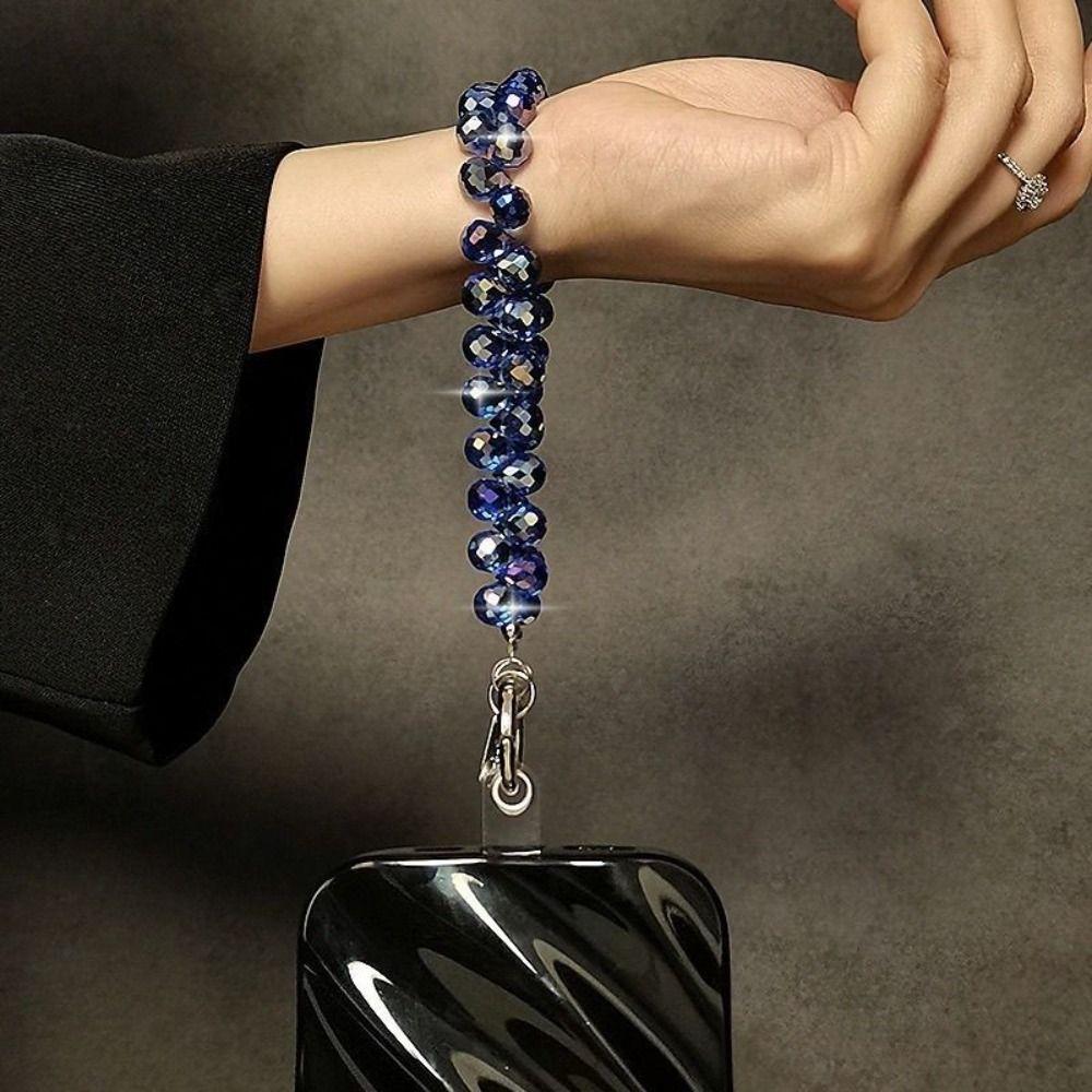 Stylový třpytivý křišťálový korálkový přívěsek, průhledný barevný krystalový řetízek na zápěstí, odnímatelný šňůrka na telefon pro ženy a dívky