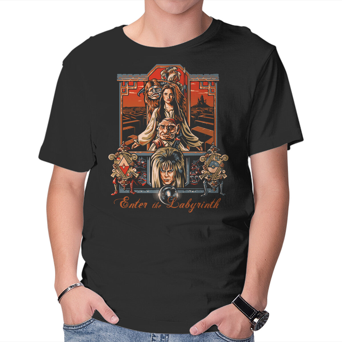 Unisex Crew Neck T-Shirt Enter The Labyrinth Graphic Short Sleeve Casual Tee L