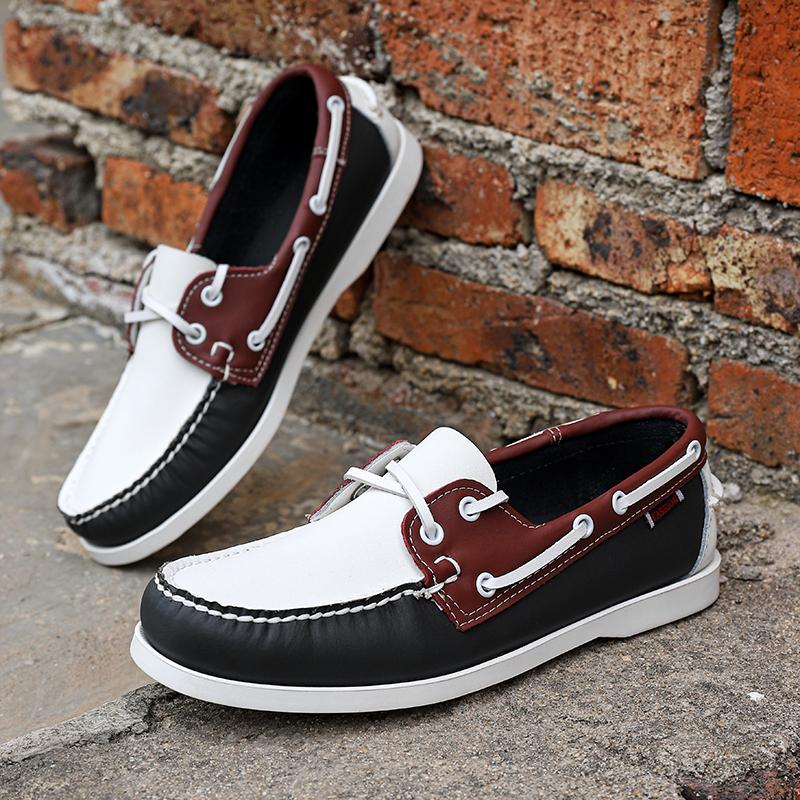 Color Matching Non-slip Men Driving Shoes New Leather Breathable Men Peas Shoes British Casual Sneakers Handmade Man Boat Shoes