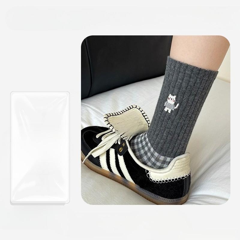 

Женские осенне-зимние ретро-носки с вышивкой котят, черно-белая клетка, гольфы из хлопка 1 pair серый