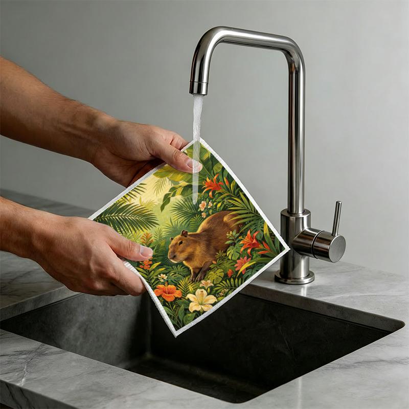 6PCS Cleaning Dishcloths Reusable Kitchen Dish Towels Tropical Animal Pattern Dishcloth Absorbent Lint Free Cloth Washable Duster Rags Tea Towels