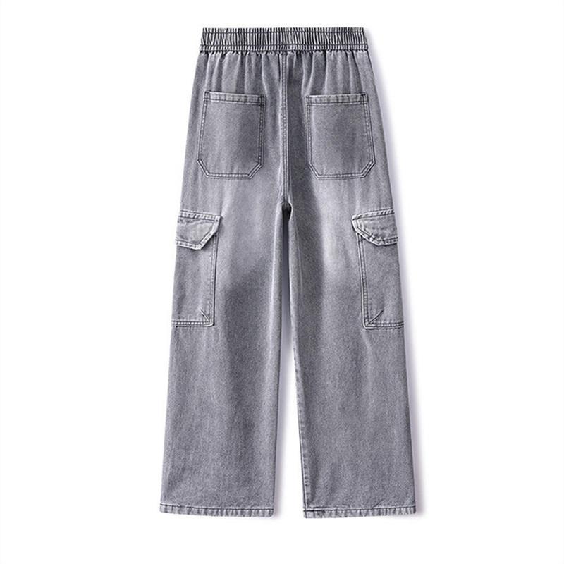 New Spring Summer Men's Vintage Jeans Multi Pocket Cargo Loose Casual Denim Pants Men Cotton Wide Leg Denim Trousers Streetwear