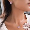 Fine Zirconia Jewelry Set 925 Sterling Silver Pink CZ Love Heart Pendant Necklace Earrings Romantic Jewelry Set for Women