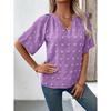 Women's Comfortable Loose Jacquard Blouses & Shirts V-neck Short Sleeved Top for Women