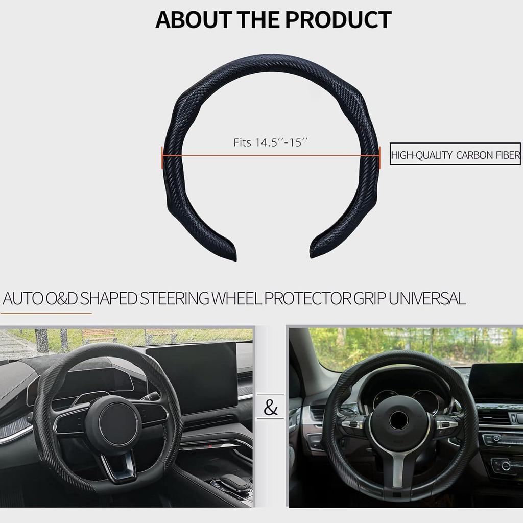 Carbon Fiber Pattern Anti-Slip Leather Steering Wheel Cover for Various Car Models