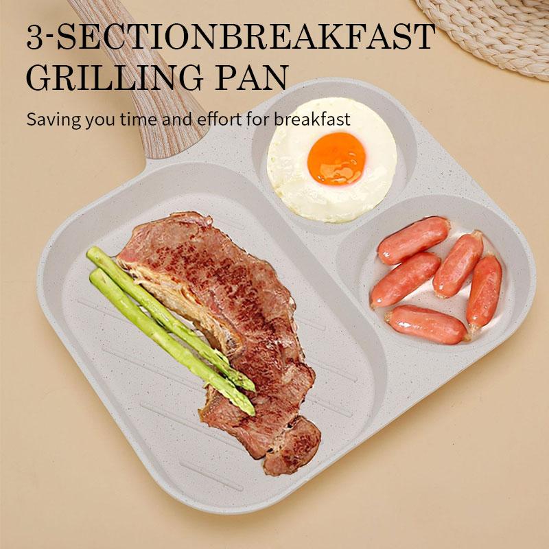 Large 3-In-1 Divided Breakfast Frying Pan Nonstick Egg Omelette Grill Pan Steak Pan Skillet Hamburger Bread Cooking Utensils