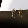 Elegant Double Line Tassel Earrings: 18K Gold, S925 Sterling Silver Studs, Copper Ornament, 14K Gold Chain.