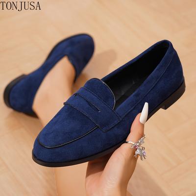 Mocasines retro de talla grande hechos a mano zapatos casuales de mujer ante de piel de vaca zapatos de cuero para mujer de un pedal