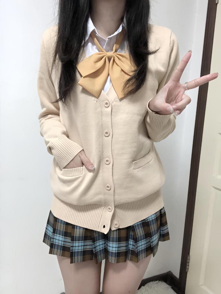 Original JK Basic Solid Color Long Sleeve Cardigan Sweater - Japanese Uniform Style, Versatile Loose Fit Knitted Top.