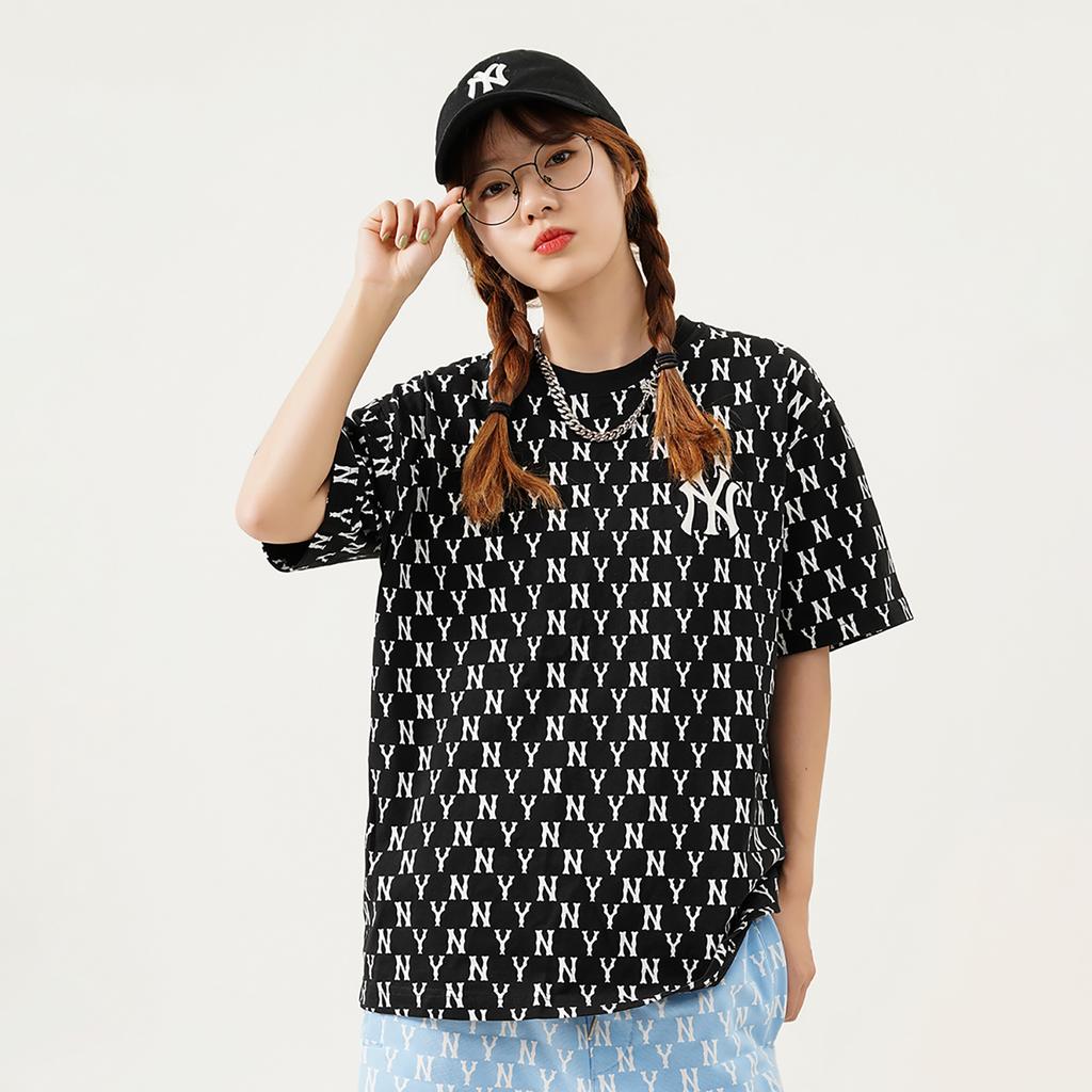 MLB New York Yankees All Over Print Graphic Crew Neck Short Sleeve T-Shirt Unisex Tops Black 3ATSM1023-50BKS