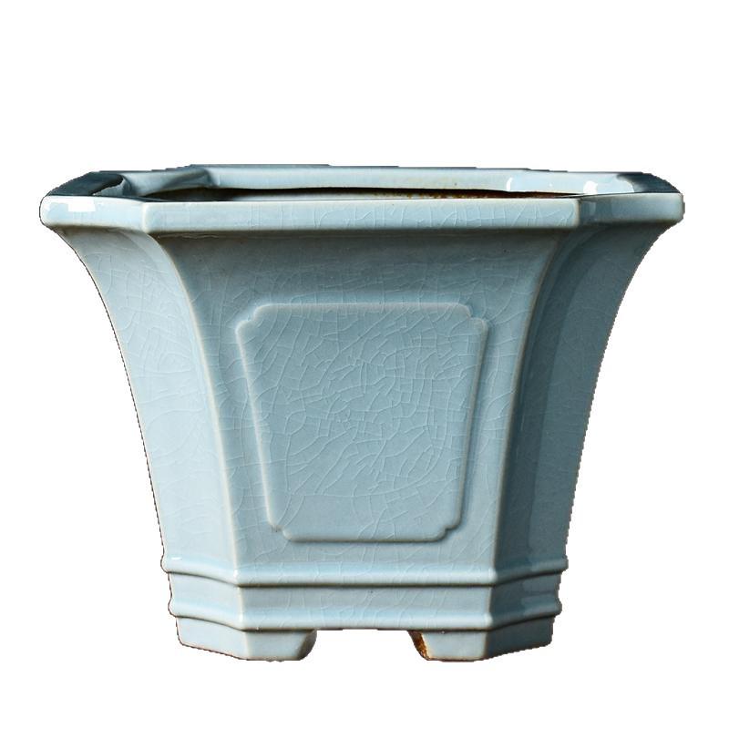 Ceramic Square Bonsai Flower Pot - Large High-Angle, Creative Chinese Style for Green Plants and Orchids