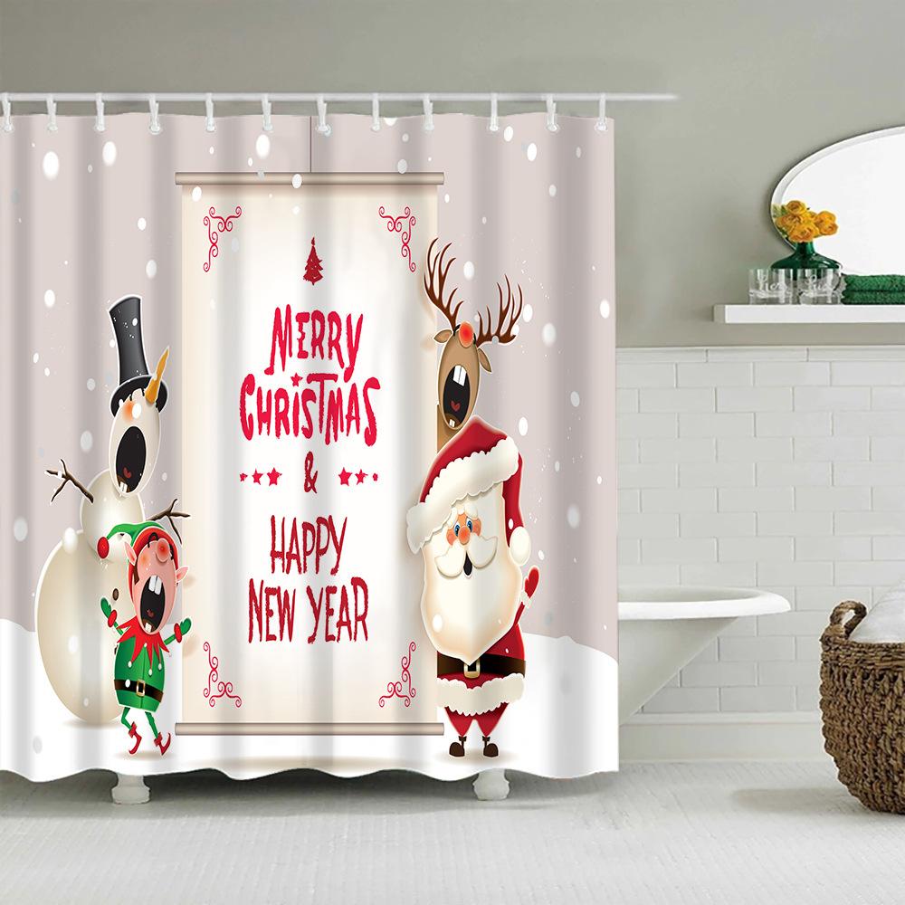 Christmas Decor Shower Curtains 3D Santa Claus Snowman Elk Tree Bathtub Screen for Bathroom Waterproof Polyester Bath Curtain